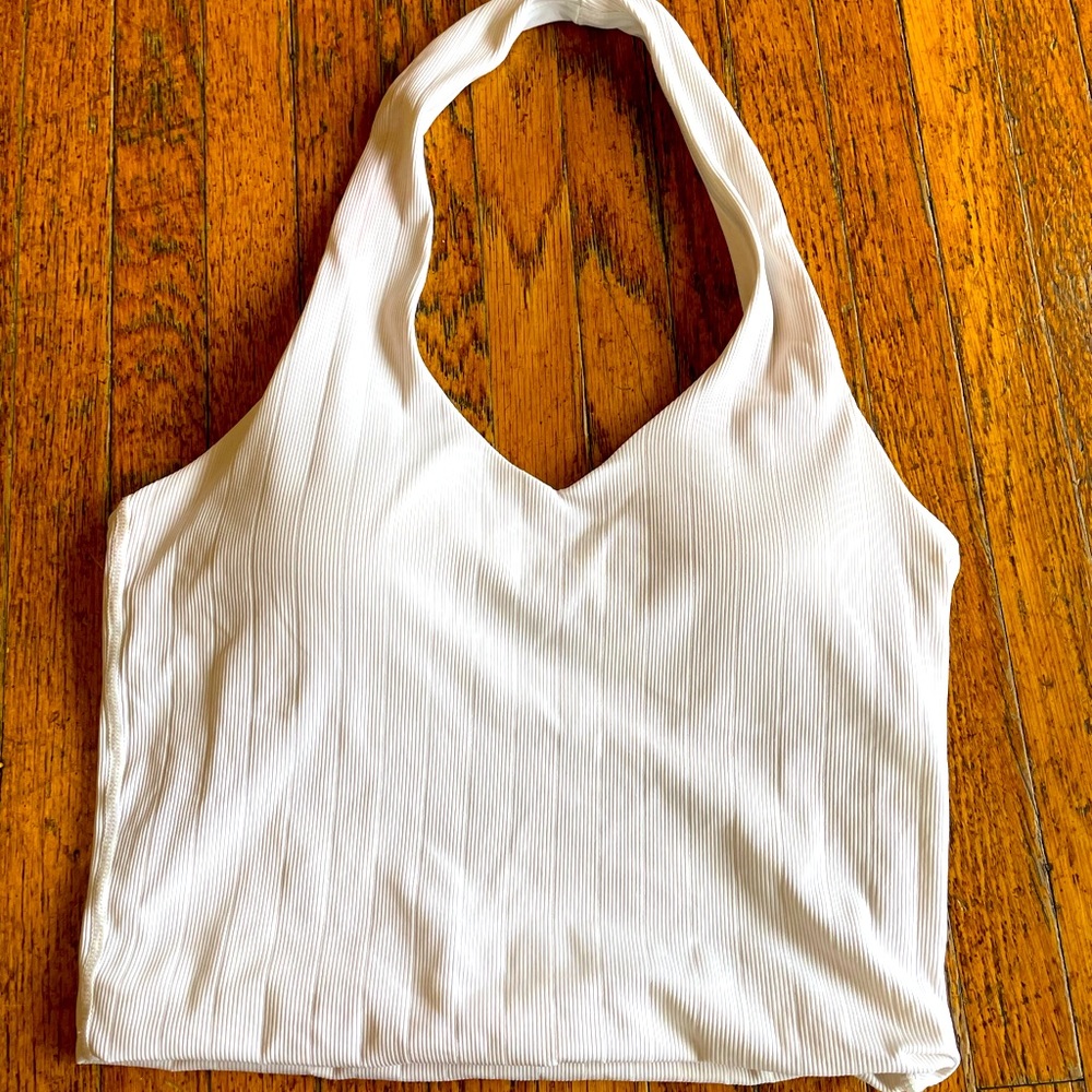 White halter crop top with built in bra padding